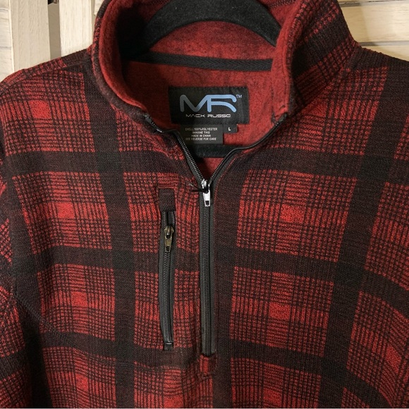 Mack Russo Red and Black Plaid Mock Neck Quarter Zip Fleece Pullover Jacket New - Picture 4 of 8